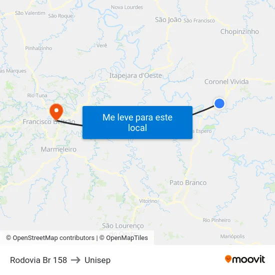 Rodovia Br 158 to Unisep map