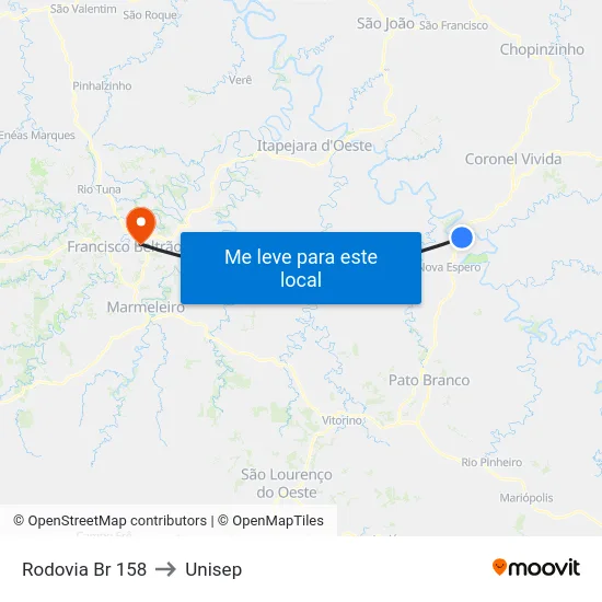 Rodovia Br 158 to Unisep map