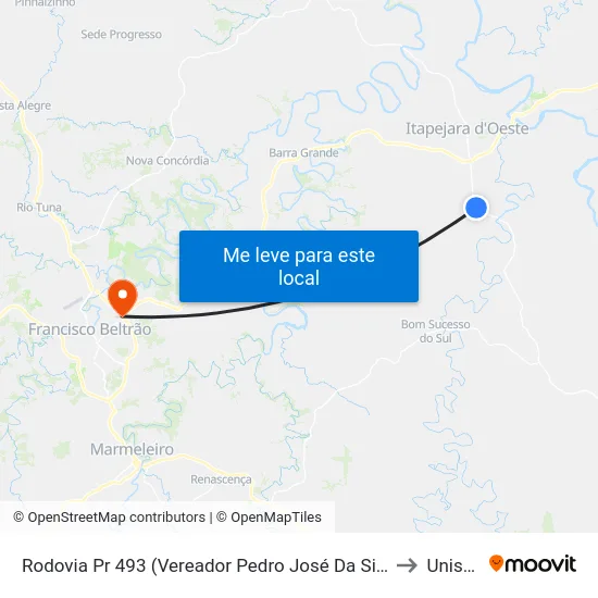 Rodovia Pr 493 (Vereador Pedro José Da Silva) to Unisep map