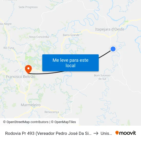 Rodovia Pr 493 (Vereador Pedro José Da Silva) to Unisep map