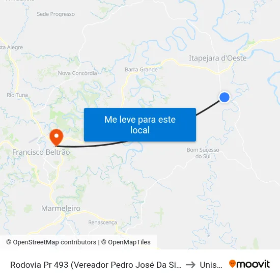 Rodovia Pr 493 (Vereador Pedro José Da Silva) to Unisep map