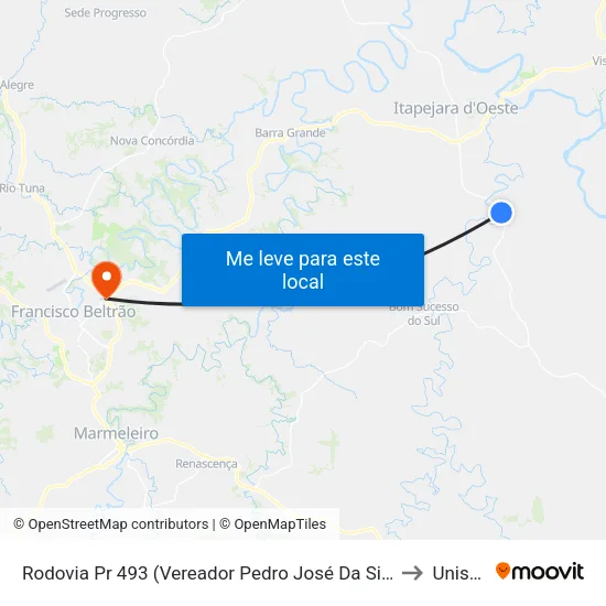 Rodovia Pr 493 (Vereador Pedro José Da Silva) to Unisep map