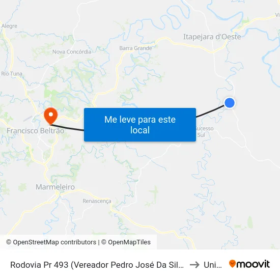 Rodovia Pr 493 (Vereador Pedro José Da Silva) - Ipiranga to Unisep map