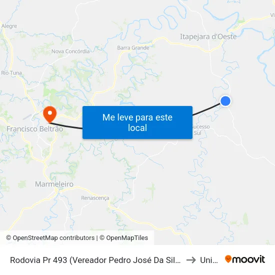 Rodovia Pr 493 (Vereador Pedro José Da Silva) - Ipiranga to Unisep map