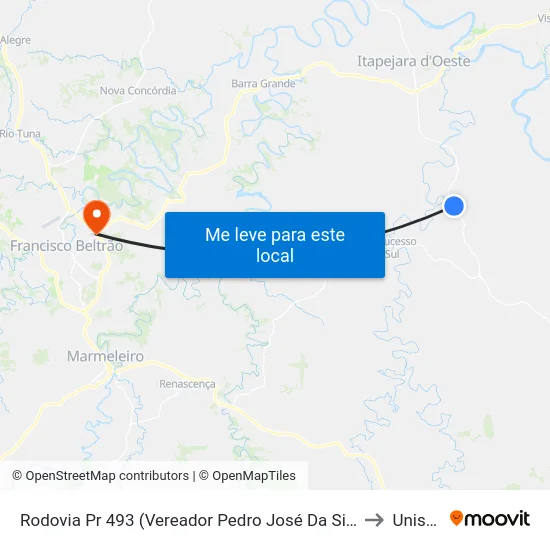 Rodovia Pr 493 (Vereador Pedro José Da Silva) to Unisep map