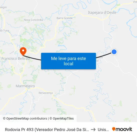 Rodovia Pr 493 (Vereador Pedro José Da Silva) to Unisep map