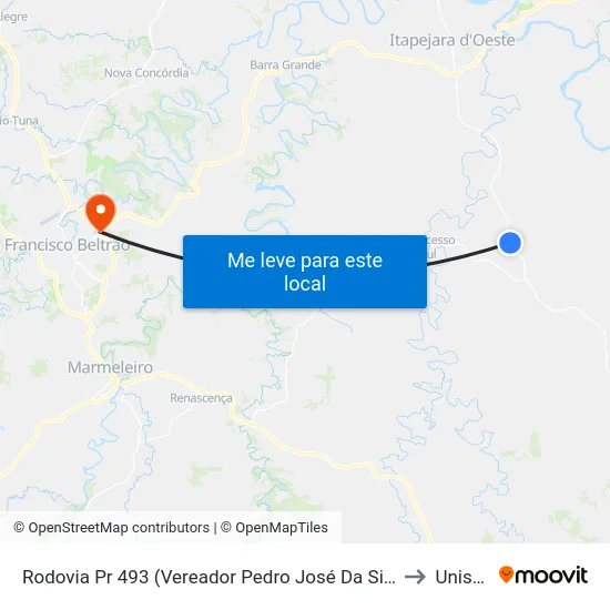 Rodovia Pr 493 (Vereador Pedro José Da Silva) to Unisep map