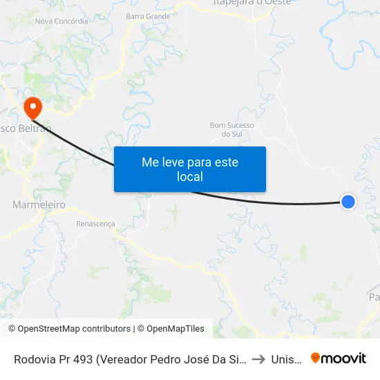 Rodovia Pr 493 (Vereador Pedro José Da Silva) to Unisep map