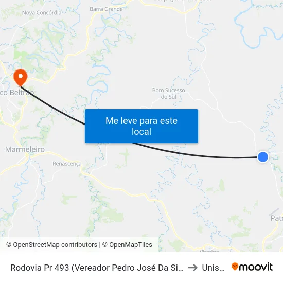 Rodovia Pr 493 (Vereador Pedro José Da Silva) to Unisep map