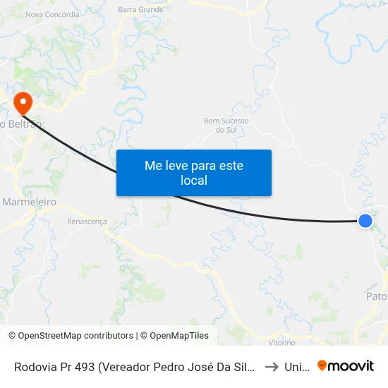 Rodovia Pr 493 (Vereador Pedro José Da Silva) - Clube De Tiro to Unisep map