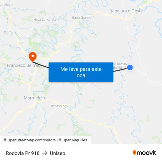 Rodovia Pr 918 to Unisep map