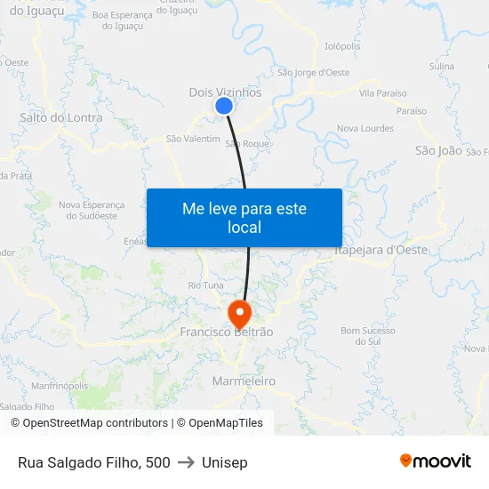 Rua Salgado Filho, 500 to Unisep map