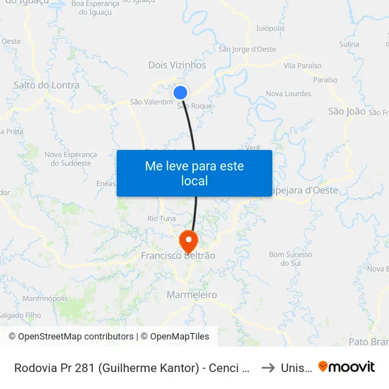 Rodovia Pr 281 (Guilherme Kantor) - Cenci Unformes to Unisep map