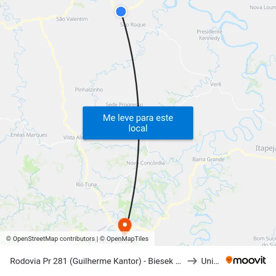 Rodovia Pr 281 (Guilherme Kantor) - Biesek Pré-Moldados to Unisep map