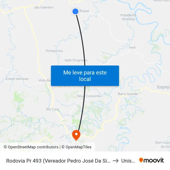 Rodovia Pr 493 (Vereador Pedro José Da Silva) to Unisep map