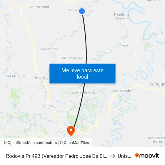 Rodovia Pr 493 (Vereador Pedro José Da Silva) to Unisep map