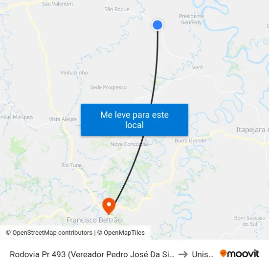 Rodovia Pr 493 (Vereador Pedro José Da Silva) to Unisep map