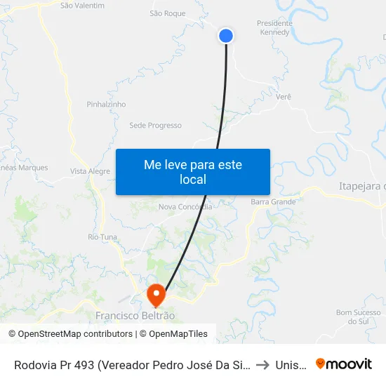 Rodovia Pr 493 (Vereador Pedro José Da Silva) to Unisep map