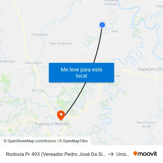 Rodovia Pr 493 (Vereador Pedro José Da Silva) to Unisep map
