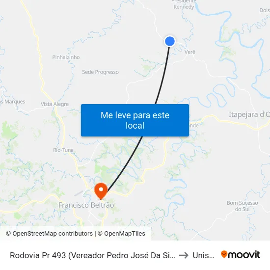 Rodovia Pr 493 (Vereador Pedro José Da Silva) to Unisep map