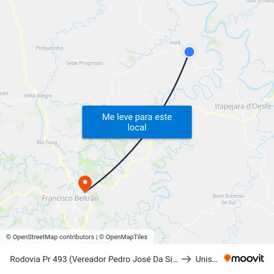 Rodovia Pr 493 (Vereador Pedro José Da Silva) to Unisep map