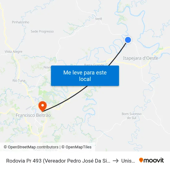Rodovia Pr 493 (Vereador Pedro José Da Silva) to Unisep map