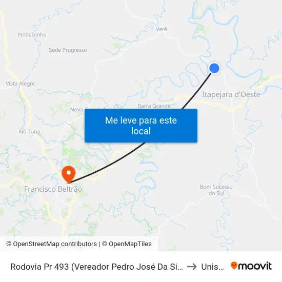Rodovia Pr 493 (Vereador Pedro José Da Silva) to Unisep map