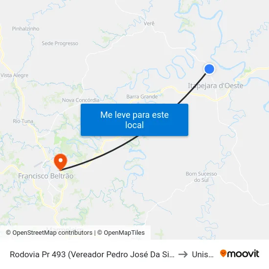 Rodovia Pr 493 (Vereador Pedro José Da Silva) to Unisep map