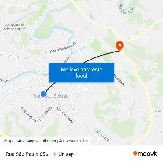 Rua São Paulo 656 to Unisep map