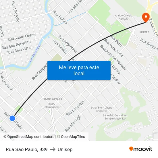 Rua São Paulo, 939 to Unisep map