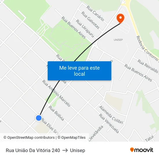 Rua União Da Vitória 240 to Unisep map