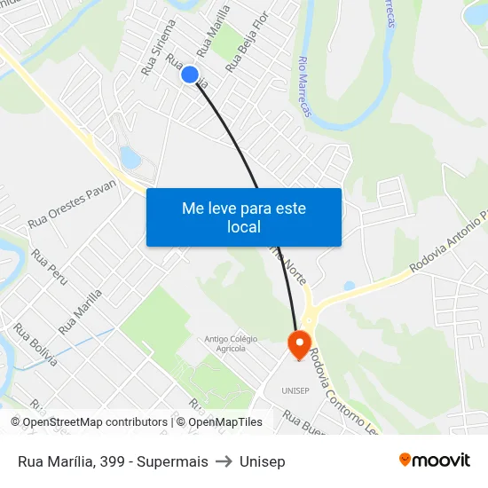 Rua Marília, 399 - Supermais to Unisep map