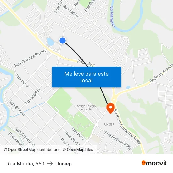 Rua Marília 726 to Unisep map