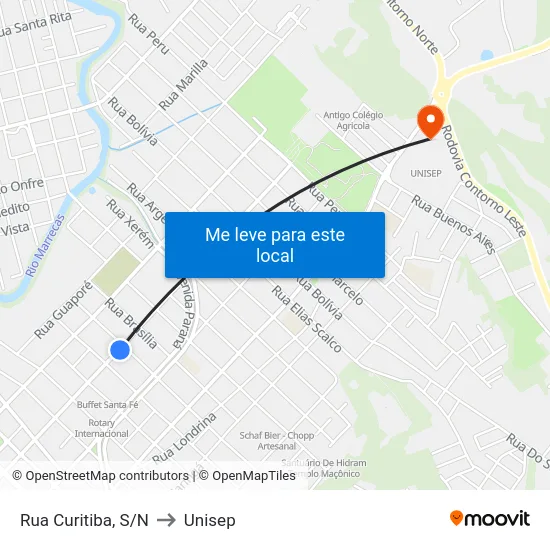 Rua Curitiba, S/N to Unisep map