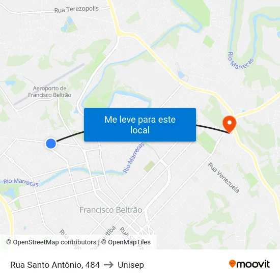 Rua Santo Antônio, 484 to Unisep map