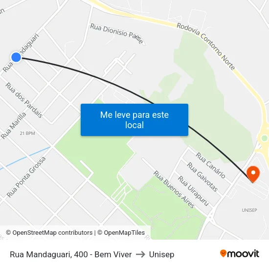 Rua Mandaguari, 400 - Bem Viver to Unisep map