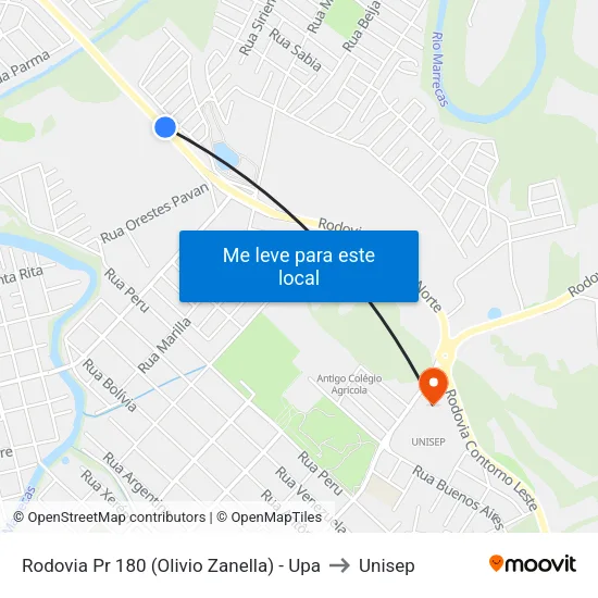 Rodovia Pr 180 (Olivio Zanella) - Upa to Unisep map