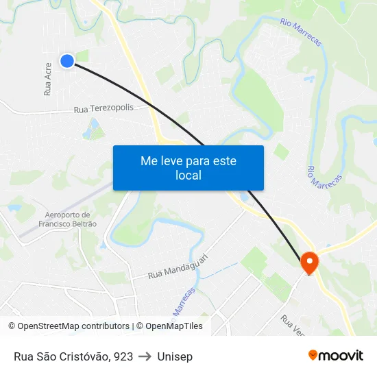 Rua São Cristóvão, 923 to Unisep map