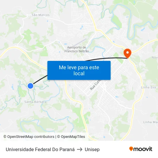 Universidade Federal Do Paraná to Unisep map