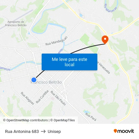 Rua Antonina 683 to Unisep map