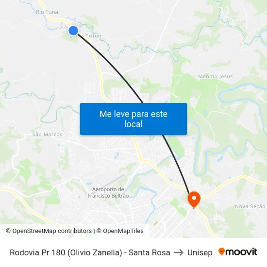 Rodovia Pr 180 (Olivio Zanella) - Santa Rosa to Unisep map