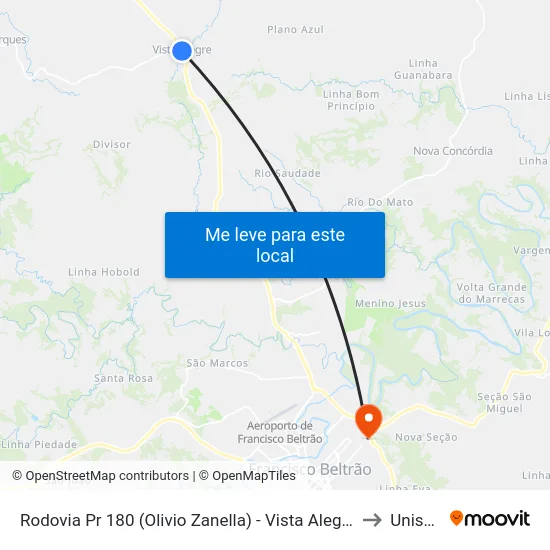 Rodovia Pr 180 (Olivio Zanella) - Vista Alegre to Unisep map