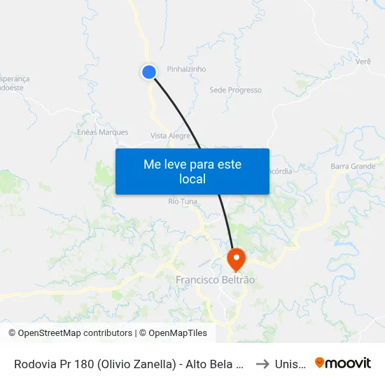Rodovia Pr 180 (Olivio Zanella) - Alto Bela Vista to Unisep map