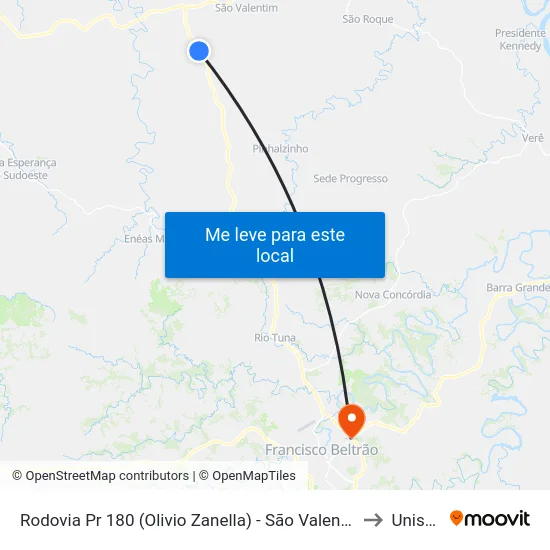 Rodovia Pr 180 (Olivio Zanella) - São Valentim to Unisep map