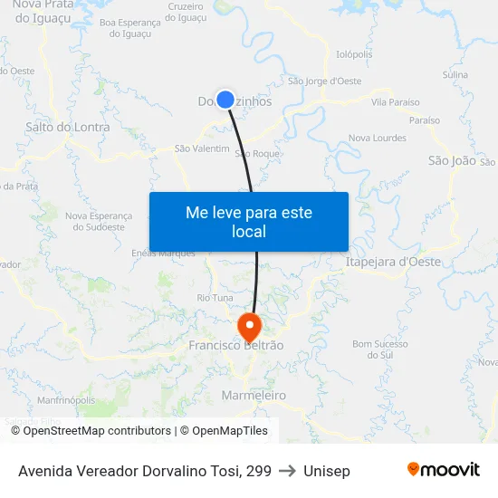 Avenida Vereador Dorvalino Tosi, 299 to Unisep map