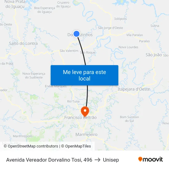Avenida Vereador Dorvalino Tosi, 496 to Unisep map