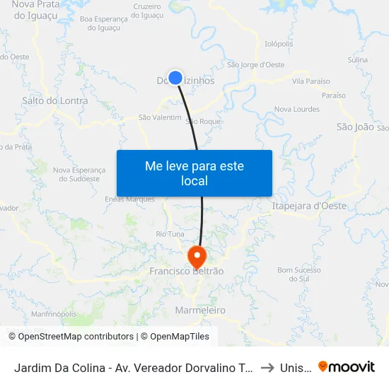 Jardim Da Colina - Av. Vereador Dorvalino Tosi, 925 to Unisep map