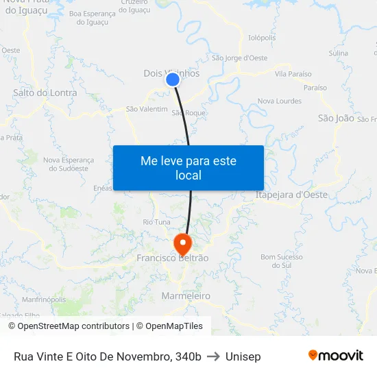Rua Vinte E Oito De Novembro, 340b to Unisep map