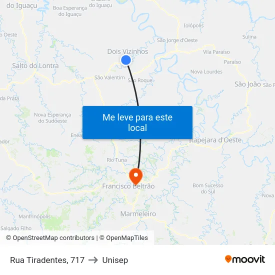 Rua Tiradentes, 717 to Unisep map