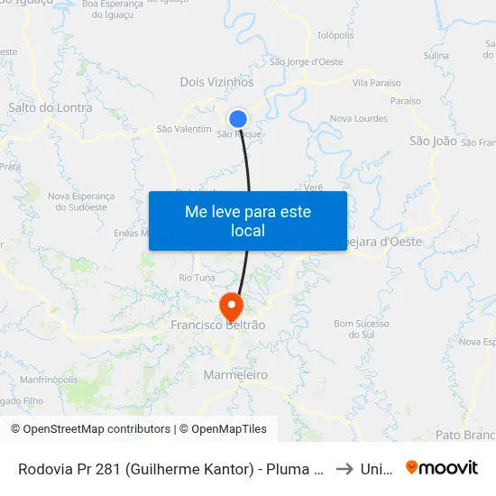 Rodovia Pr 281 (Guilherme Kantor) - Pluma Agro Avícola to Unisep map